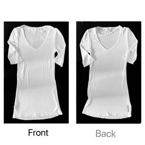 DKNY Luxe White Ribbed V-neck T-shirt